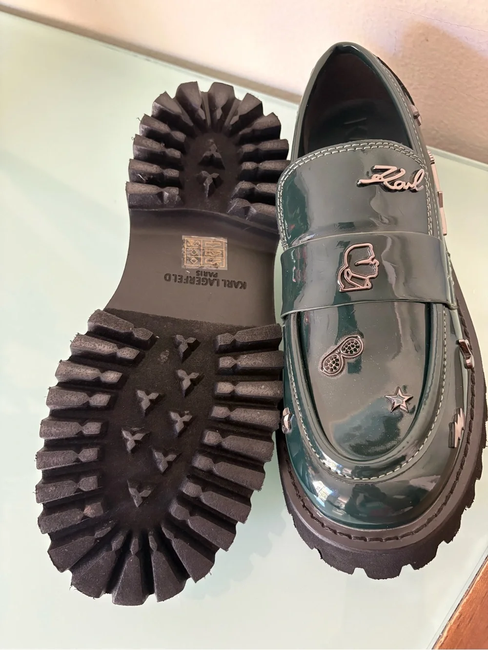 Karl Lagerfeld green patent